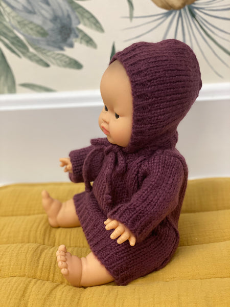 Eggplant Sweater Dress and Bonnet