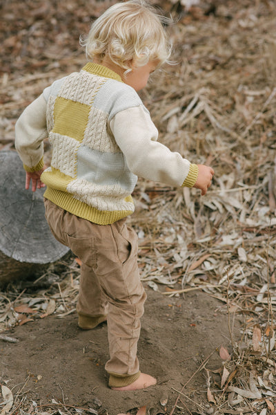 Patchwork Sweater Sky Gray/Fall Leaf